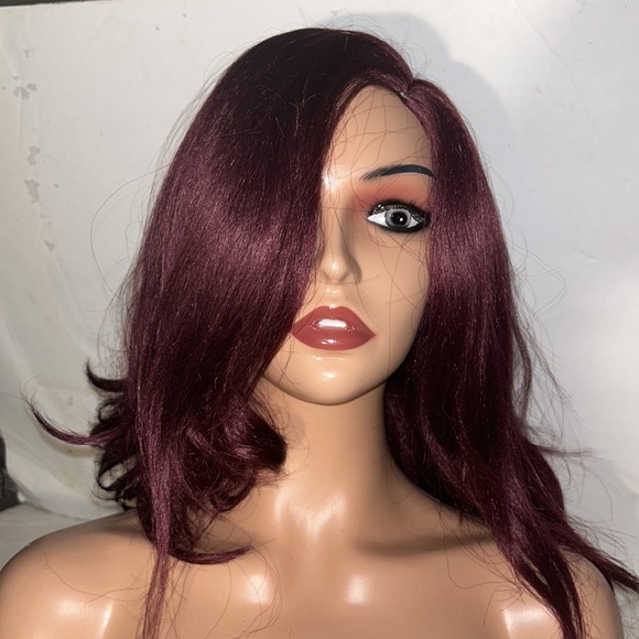 New Burgundy Synthetic Slightly Wavy Womens Wig 16 inch Cos Play Halloween Fun - Picture 6 of 6